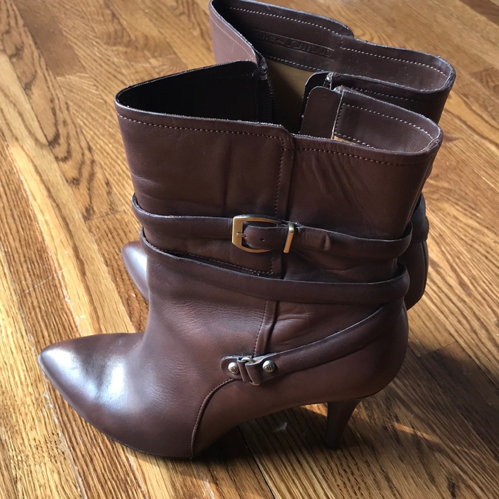Dark brown leather heeled booties